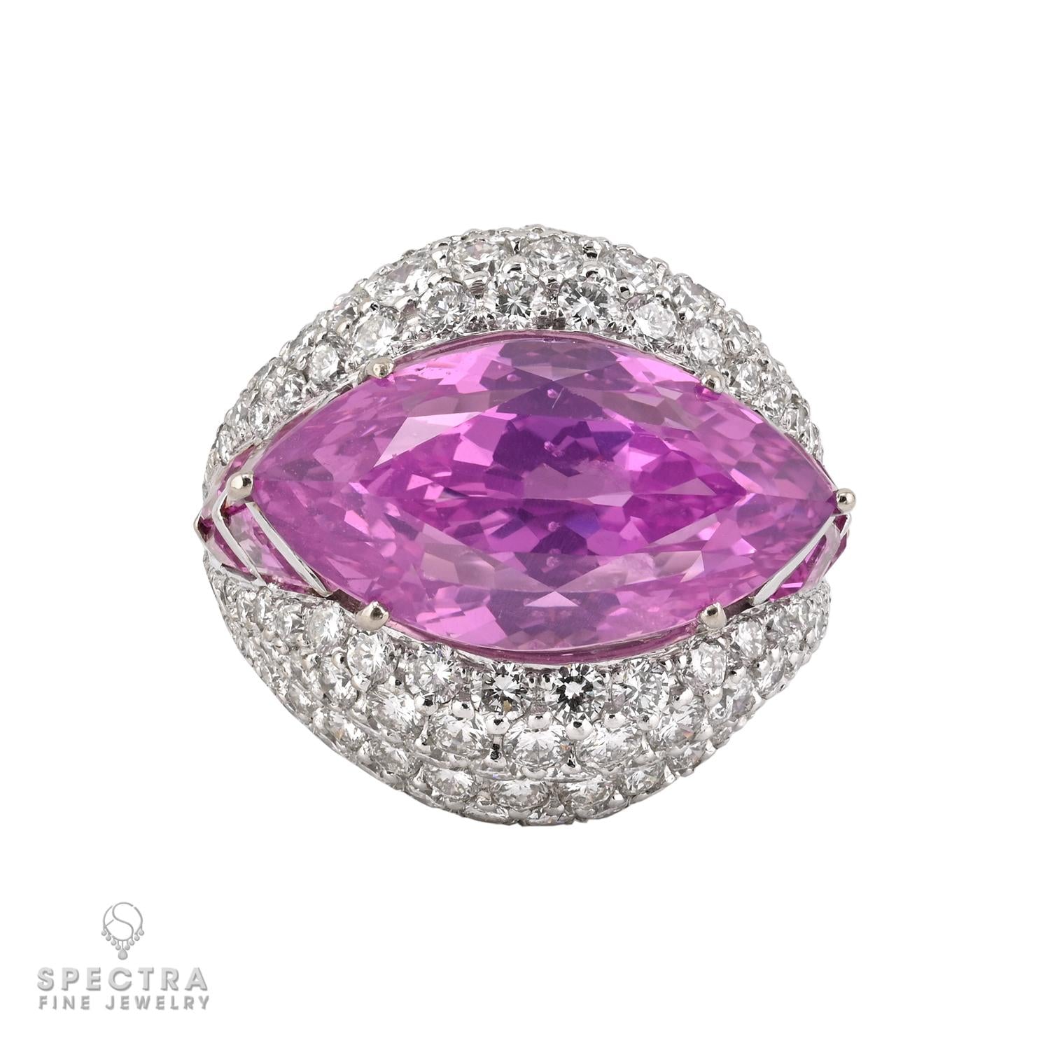 26.02ct No-Heat Marquise Pink Sapphire & Diamond Ring in 18k White Gold