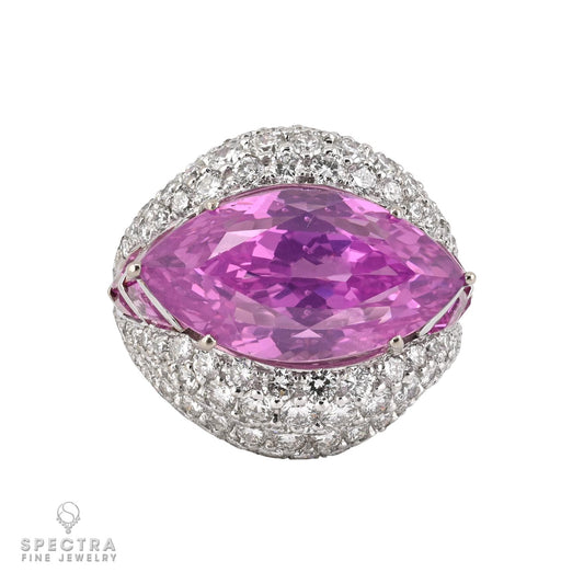 26.02ct No-Heat Marquise Pink Sapphire & Diamond Ring in 18k White Gold