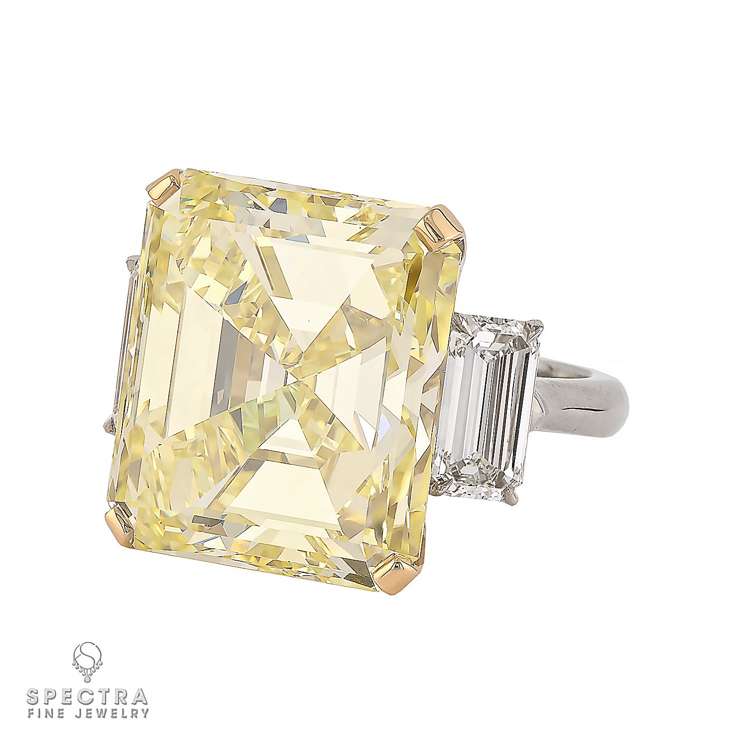 25.02ct Intense Yellow Diamond Three-Stone Ring