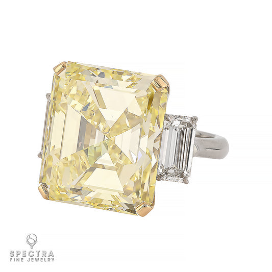 25.02ct Intense Yellow Diamond Three-Stone Ring