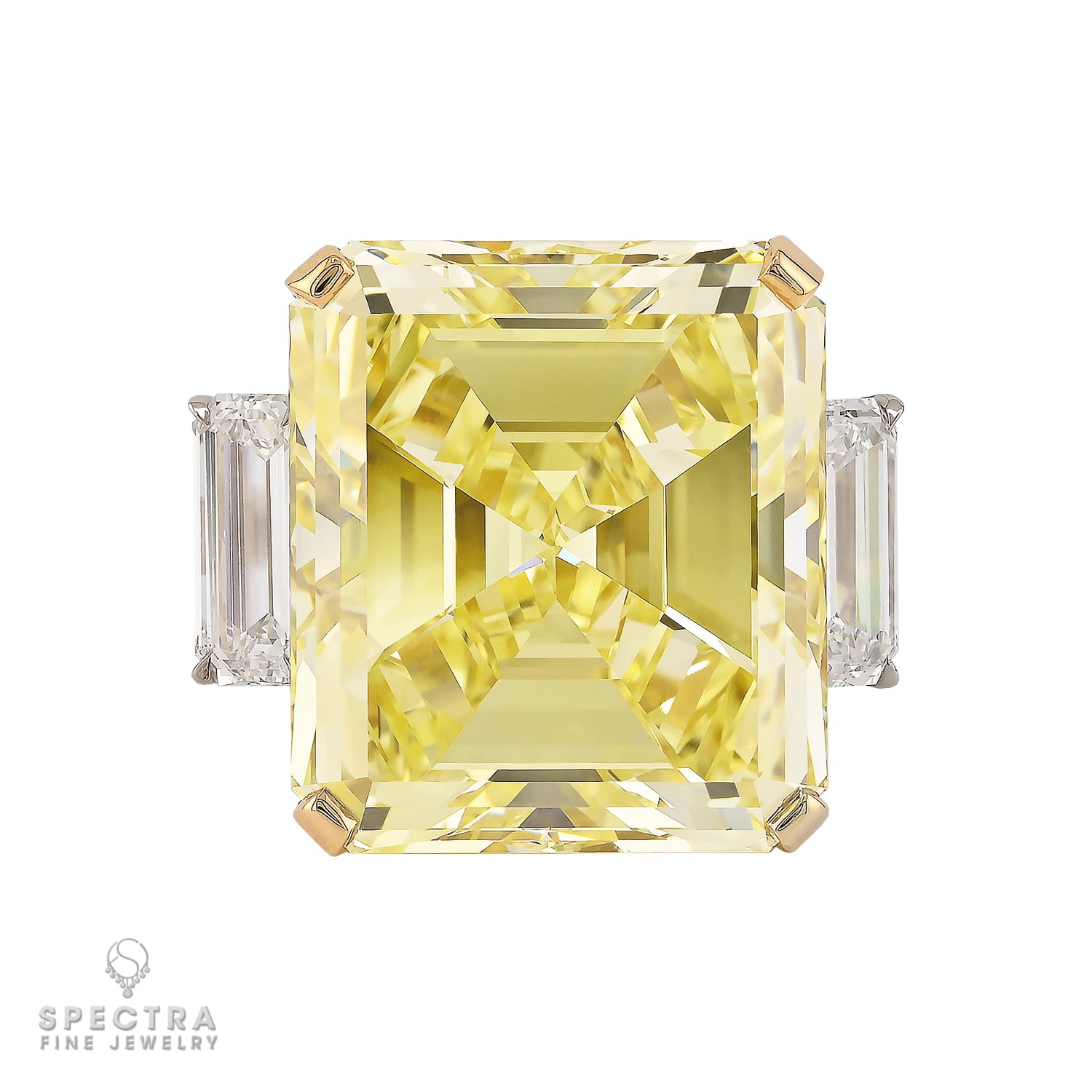 25.02ct Intense Yellow Diamond Three-Stone Ring