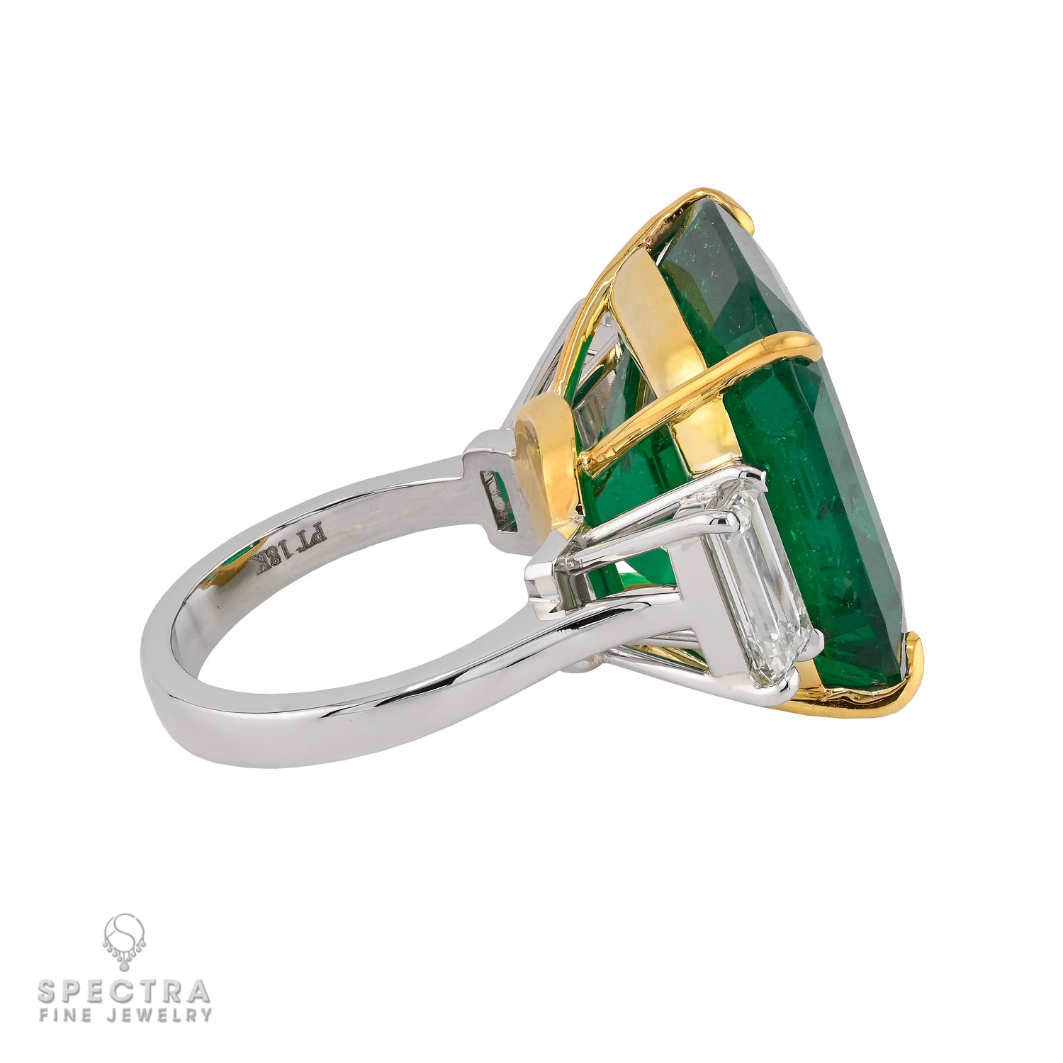 Spectra Fine Jewelry 23.88ct Colombian Emerald and Diamond Three Stone Ring