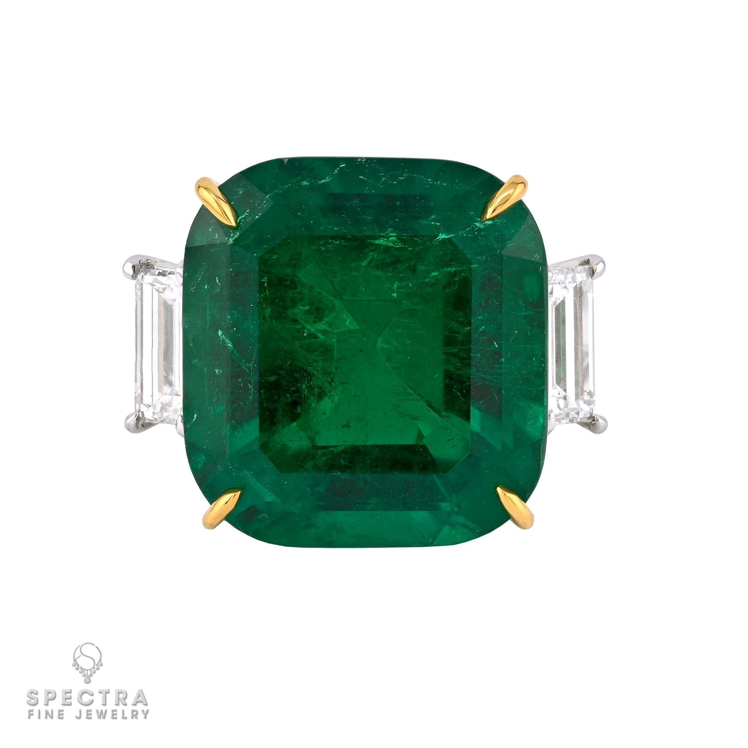 Spectra Fine Jewelry 23.88ct Colombian Emerald and Diamond Three Stone Ring