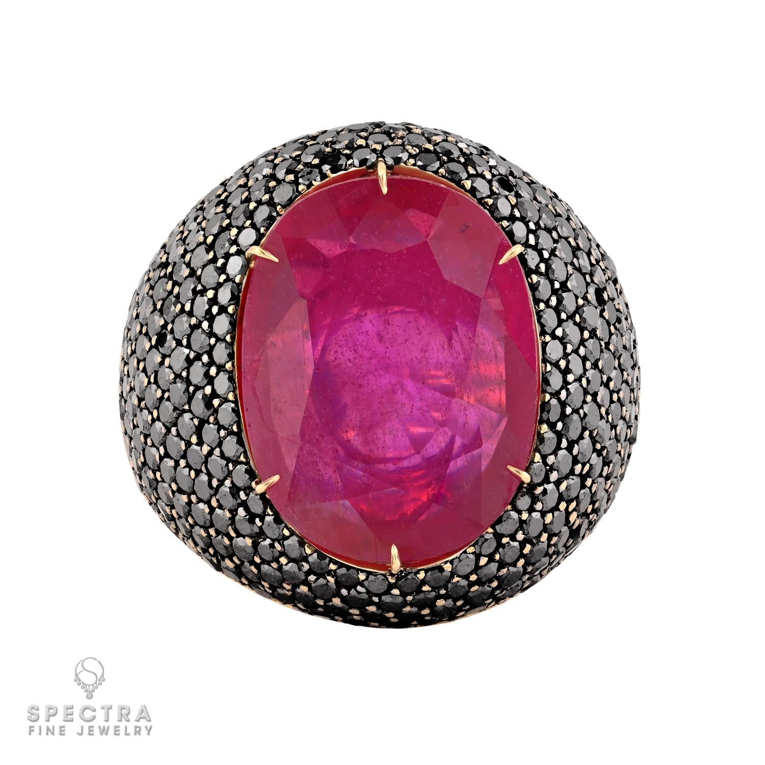 Ruby and Pave Black Diamond Ring in 18K Gold, 12.00 Carats