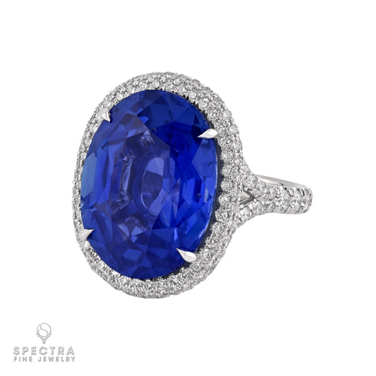 Spectra Fine Jewelry 19.80ct Cornflower Blue Ceylon Sapphire & Diamond Ring