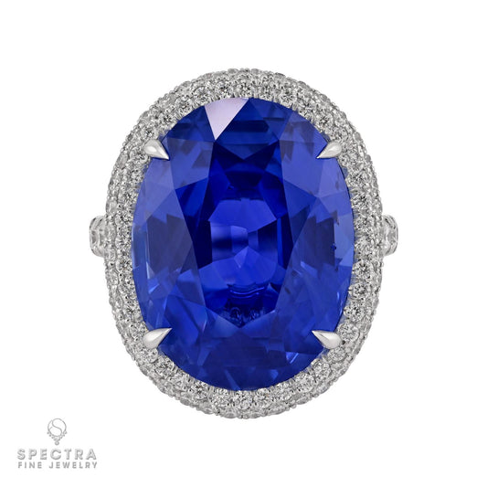 Spectra Fine Jewelry 19.80ct Cornflower Blue Ceylon Sapphire & Diamond Ring