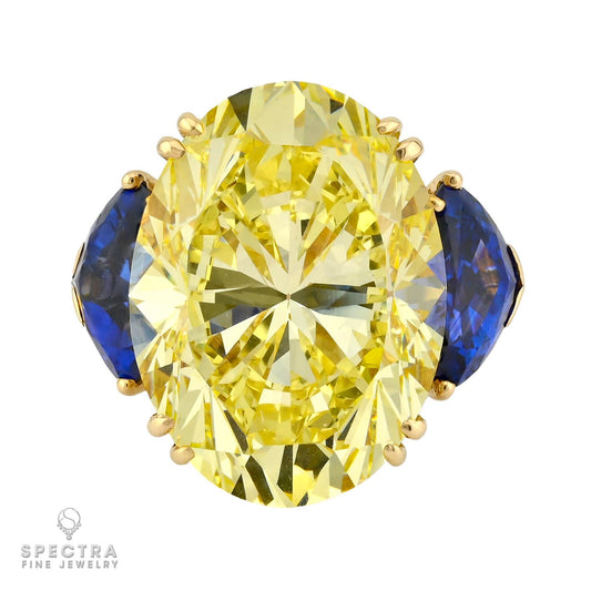 Chaumet 20.09ct Fancy Vivid Yellow Diamond & Sapphire Ring | GIA VVS1