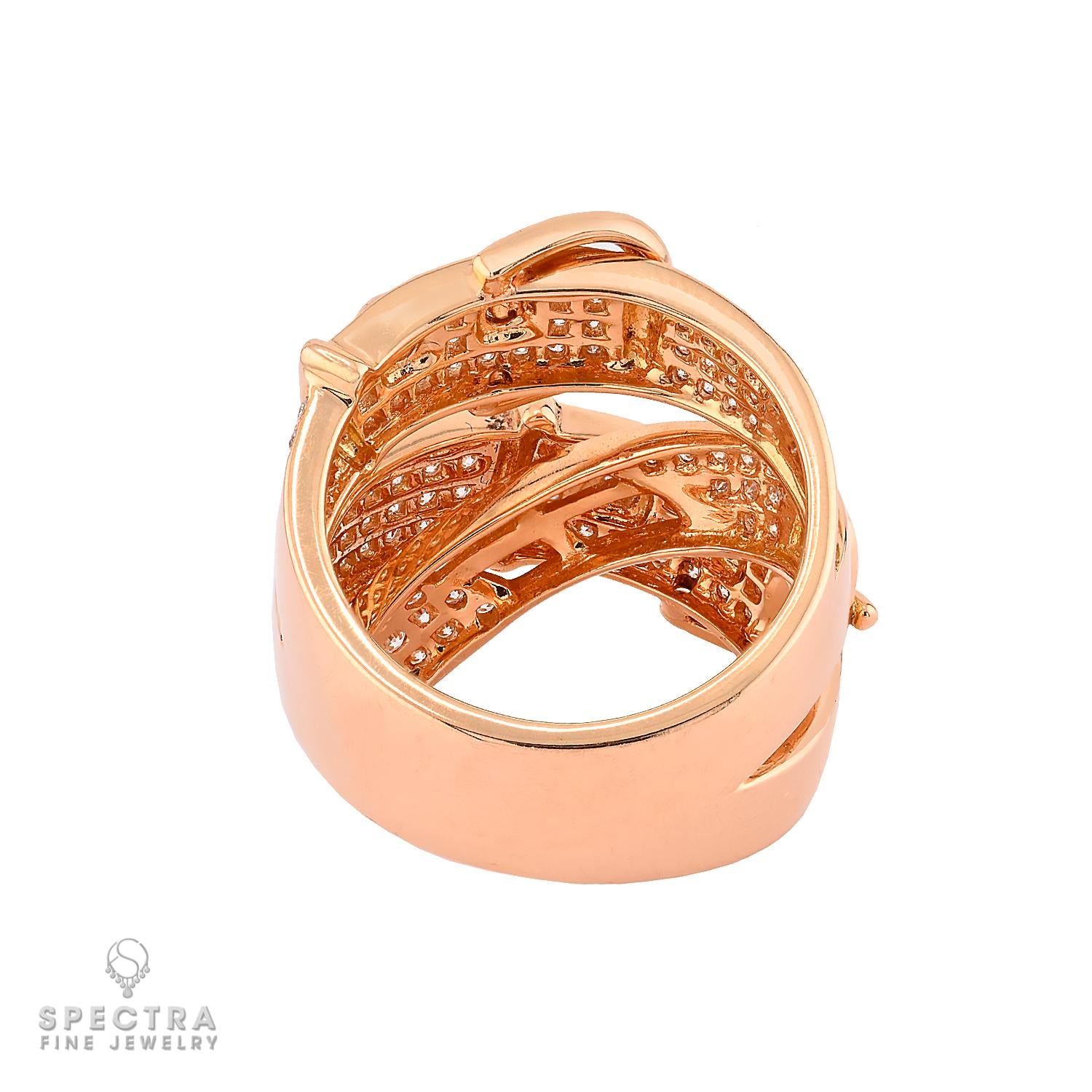 18K Rose Gold Diamond Double Buckle Ring 3.0 ct, Size 6.5