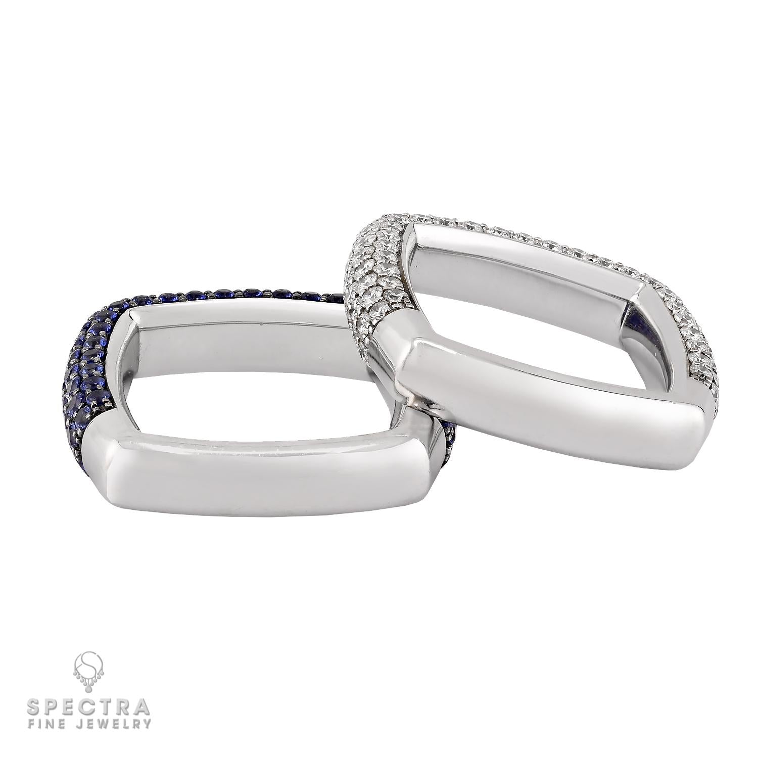 Diamond & Sapphire Square Ring Set, 18K White Gold