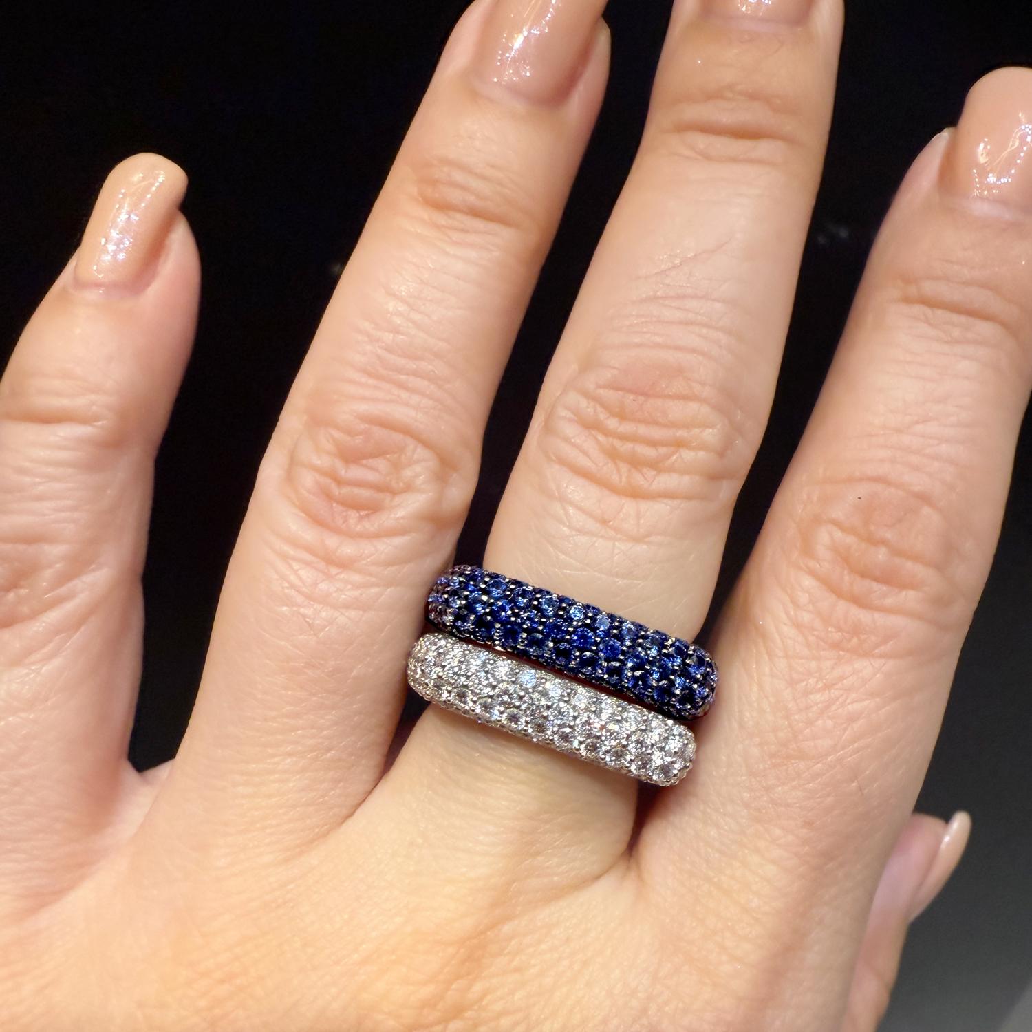 Diamond & Sapphire Square Ring Set, 18K White Gold