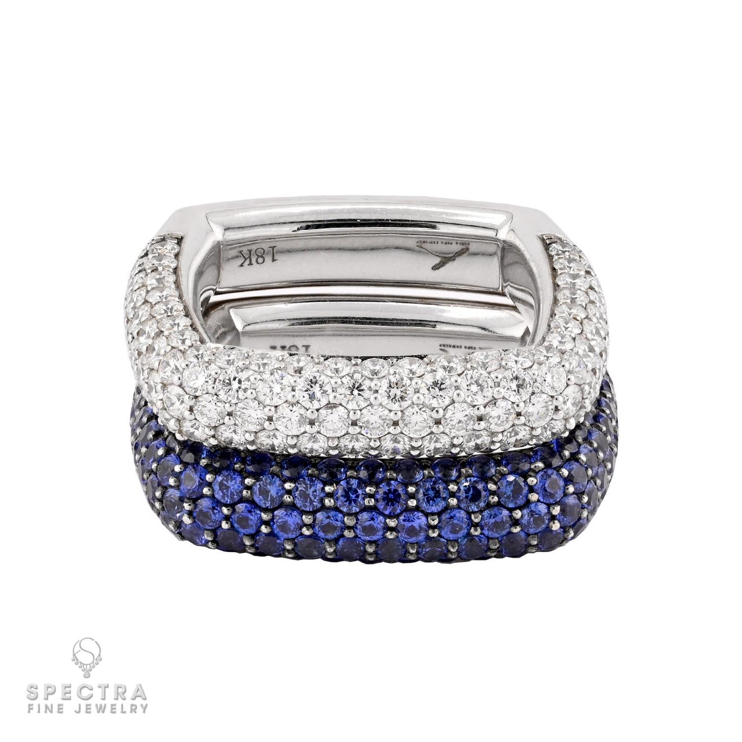 Diamond & Sapphire Square Ring Set, 18K White Gold