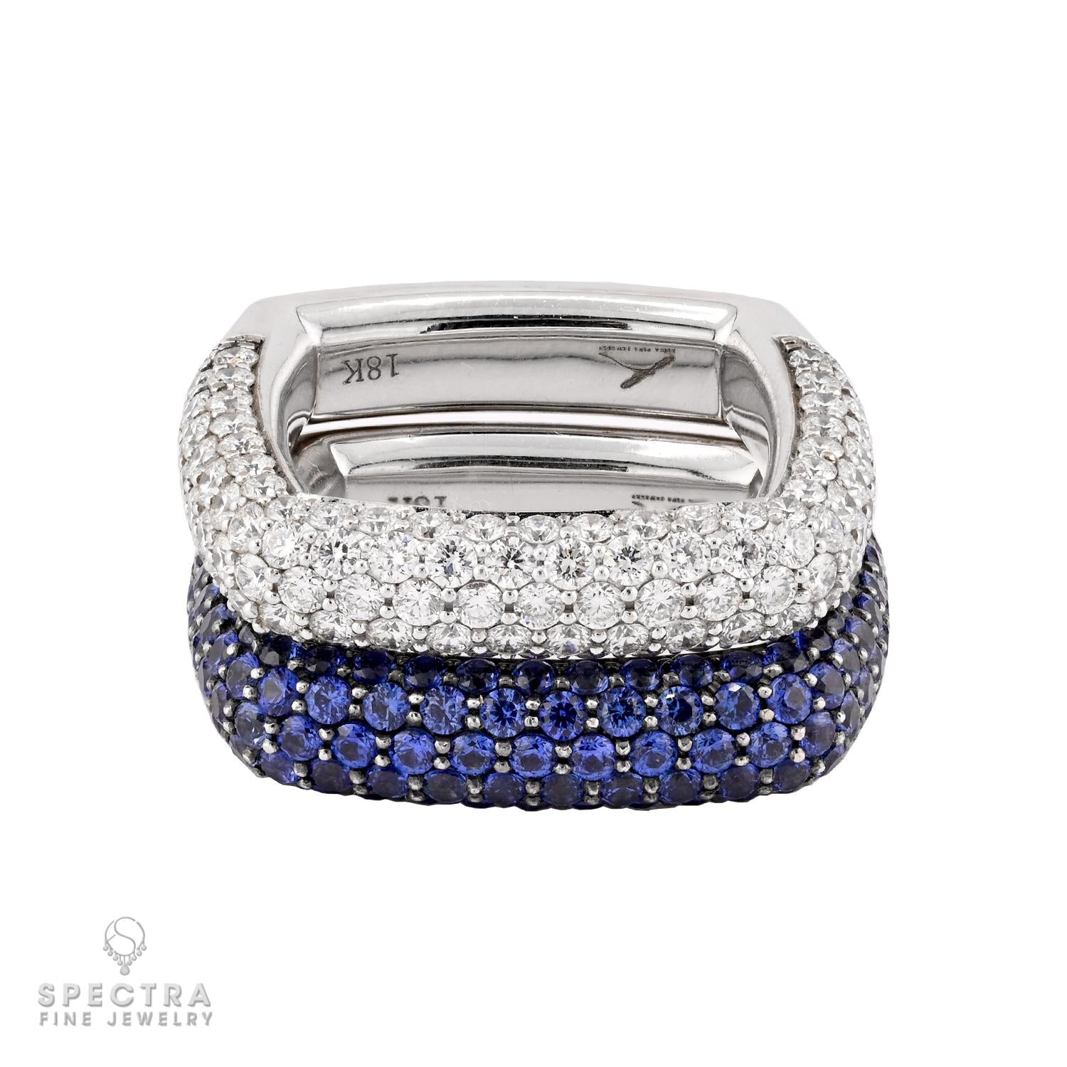Diamond & Sapphire Square Ring Set, 18K White Gold