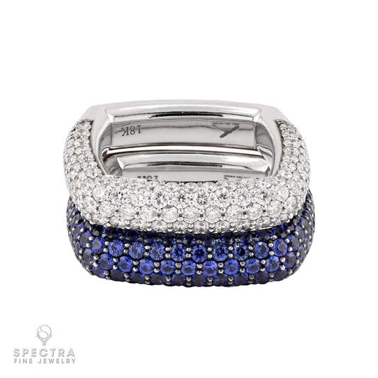 Diamond & Sapphire Square Ring Set, 18K White Gold