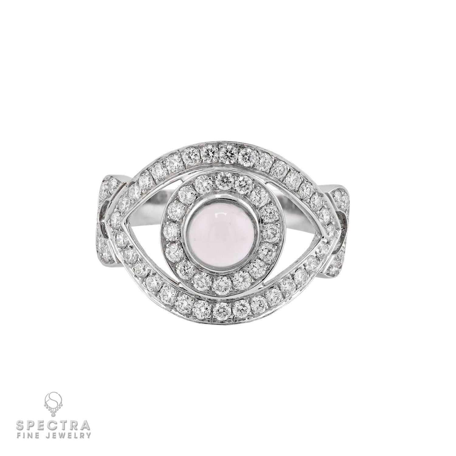 Moonstone & Diamond Evil Eye Ring in 18K White Gold
