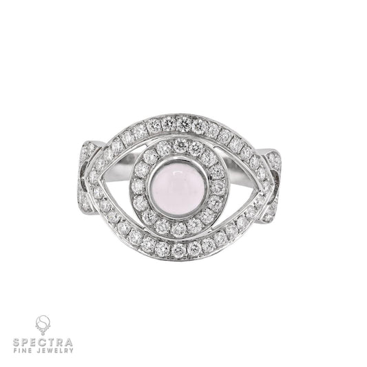 Moonstone & Diamond Evil Eye Ring in 18K White Gold