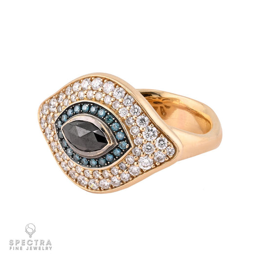 Diamond & Gemstones Evil Eye Ring in 14K Yellow Gold