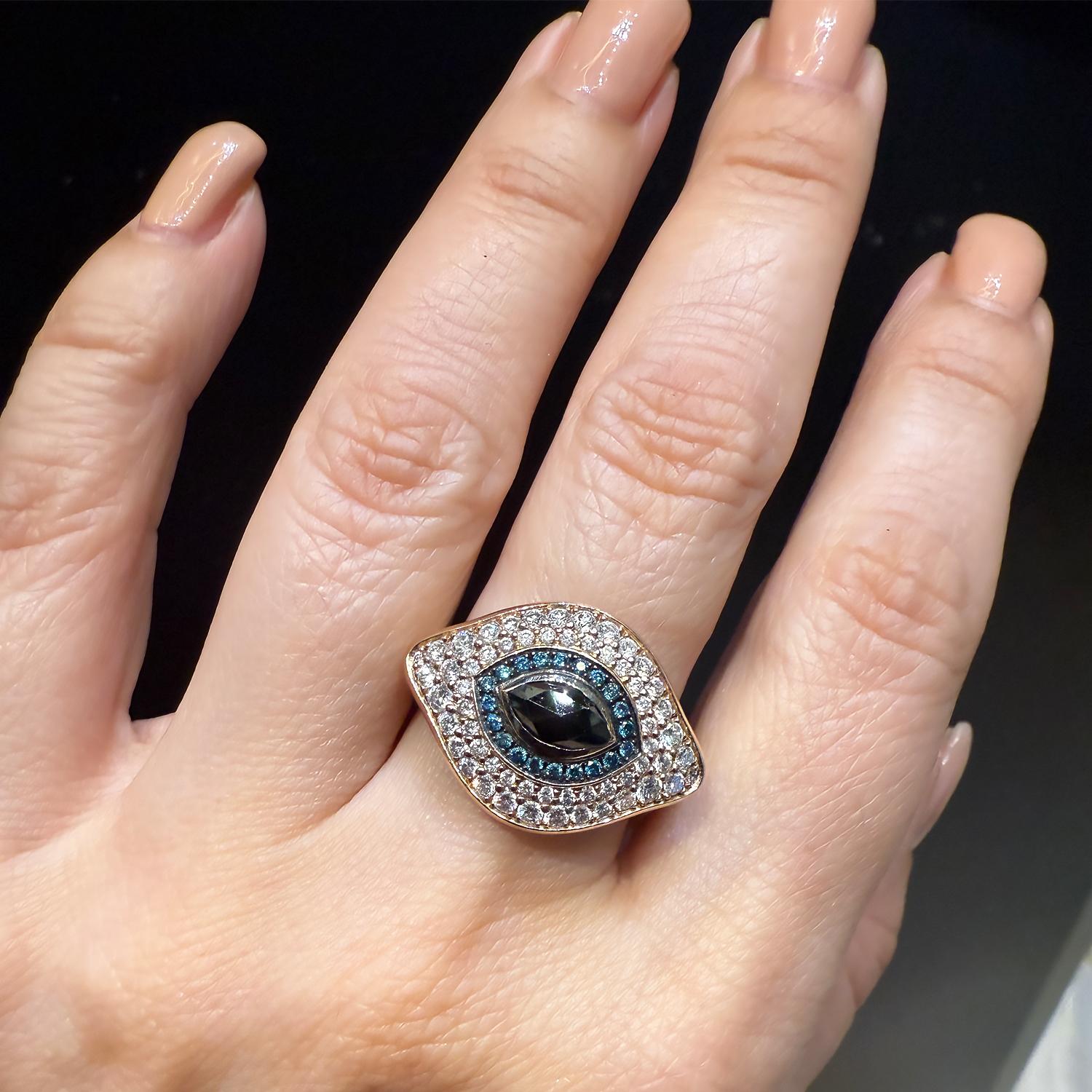Evil Eye Diamond Ring in 14K Rose Gold