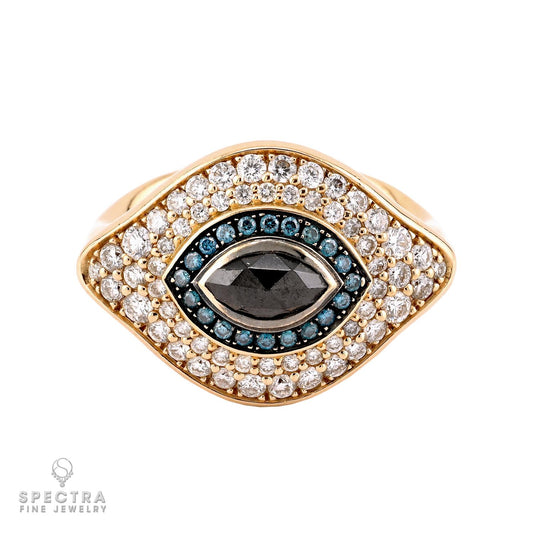 Diamond & Gemstones Evil Eye Ring in 14K Yellow Gold