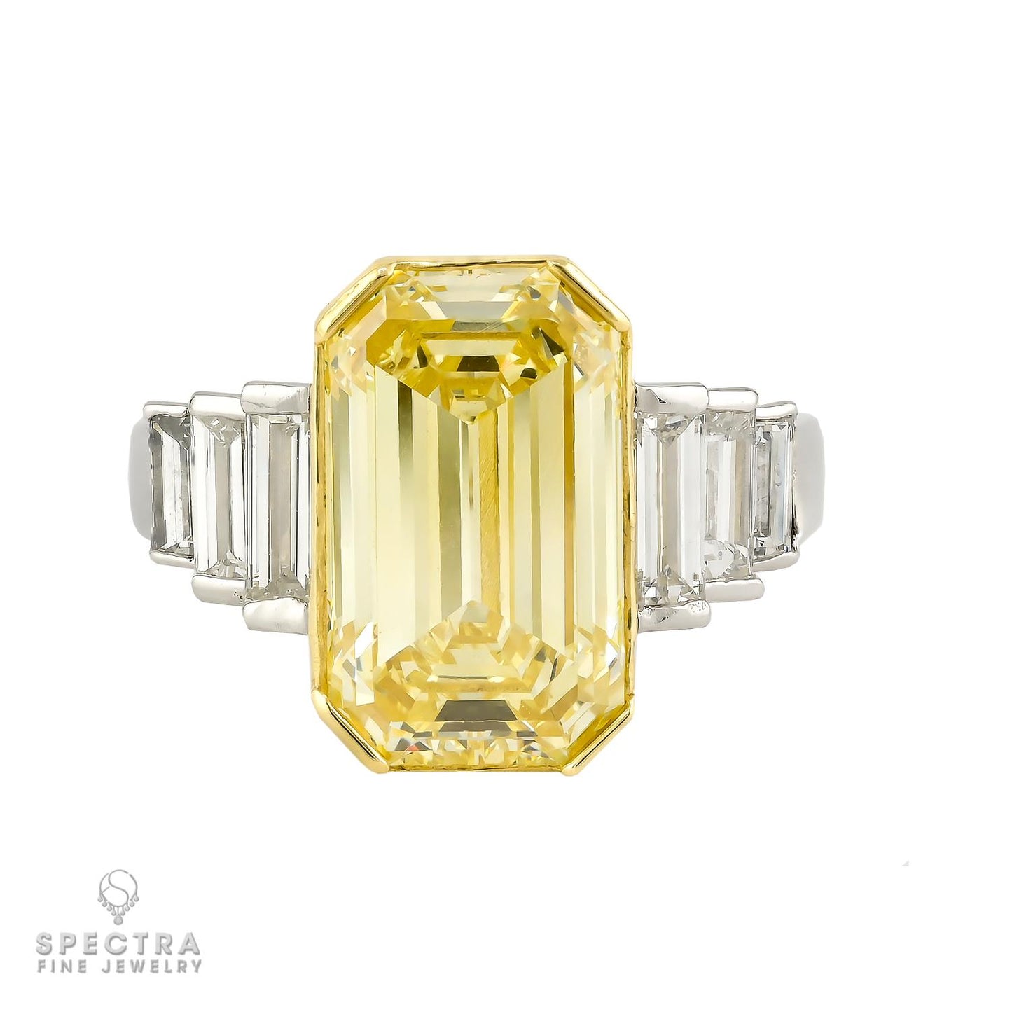 5.93 ct. Fancy Yellow Emerald-Cut Diamond Ring in Platinum