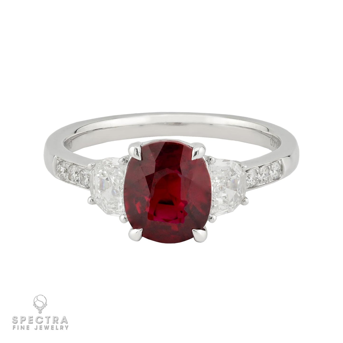 Burma No Heat 1.80ct Pigeon Blood Ruby Diamond Ring | 18k White Gold