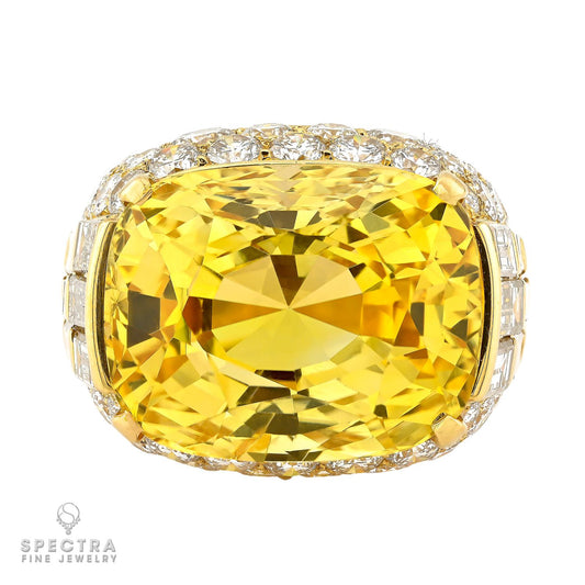 Bulgari 31.39ct Ceylon No-Heat Yellow Sapphire Diamond Ring, 1970s