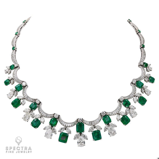 The Contemporary Splendor of the 26 cts. Emerald Fringe Bib Necklace