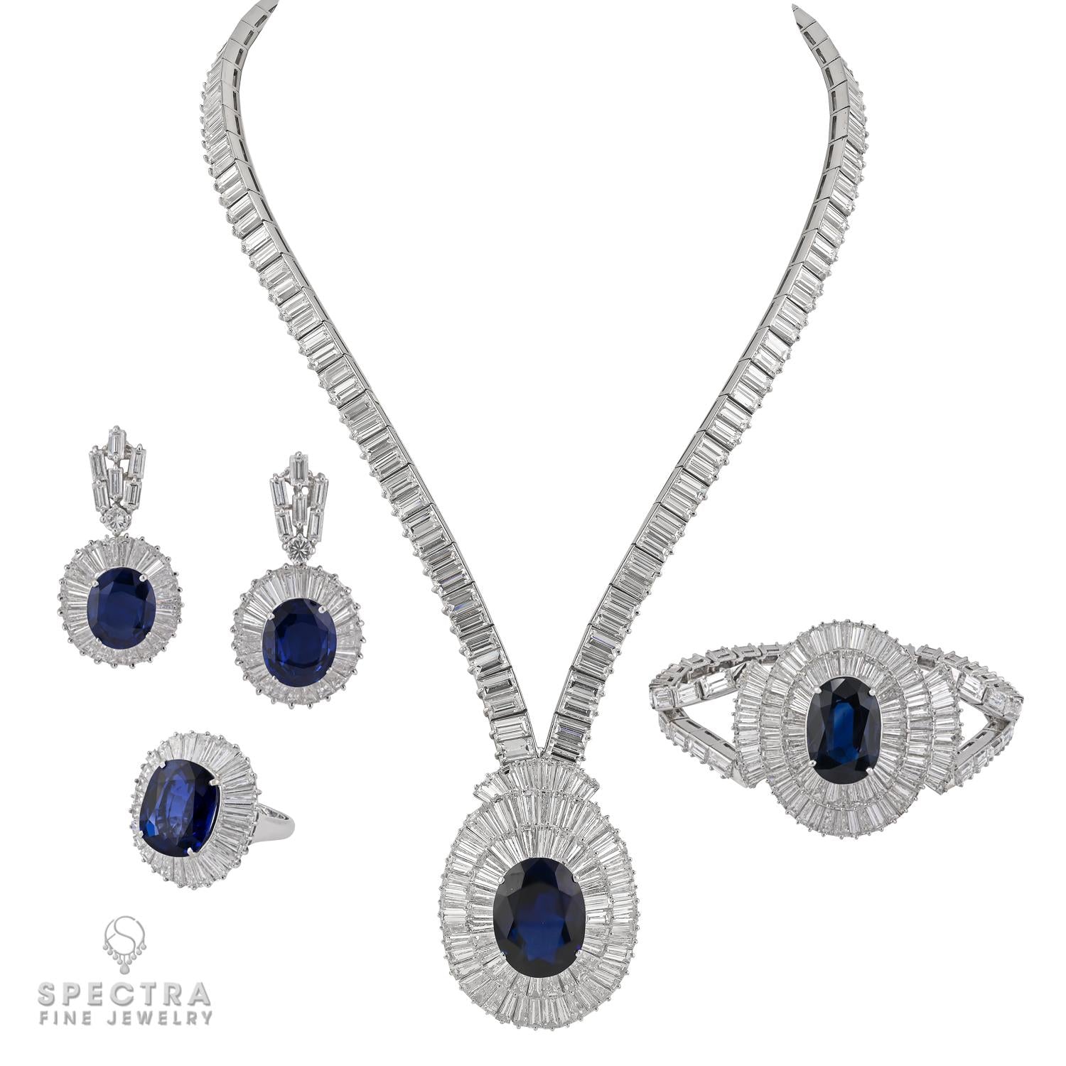 Mouawad Contemporary Sapphire Diamond Halo Demi Parure Suite