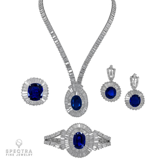 Mouawad Contemporary Sapphire Diamond Halo Demi Parure Suite