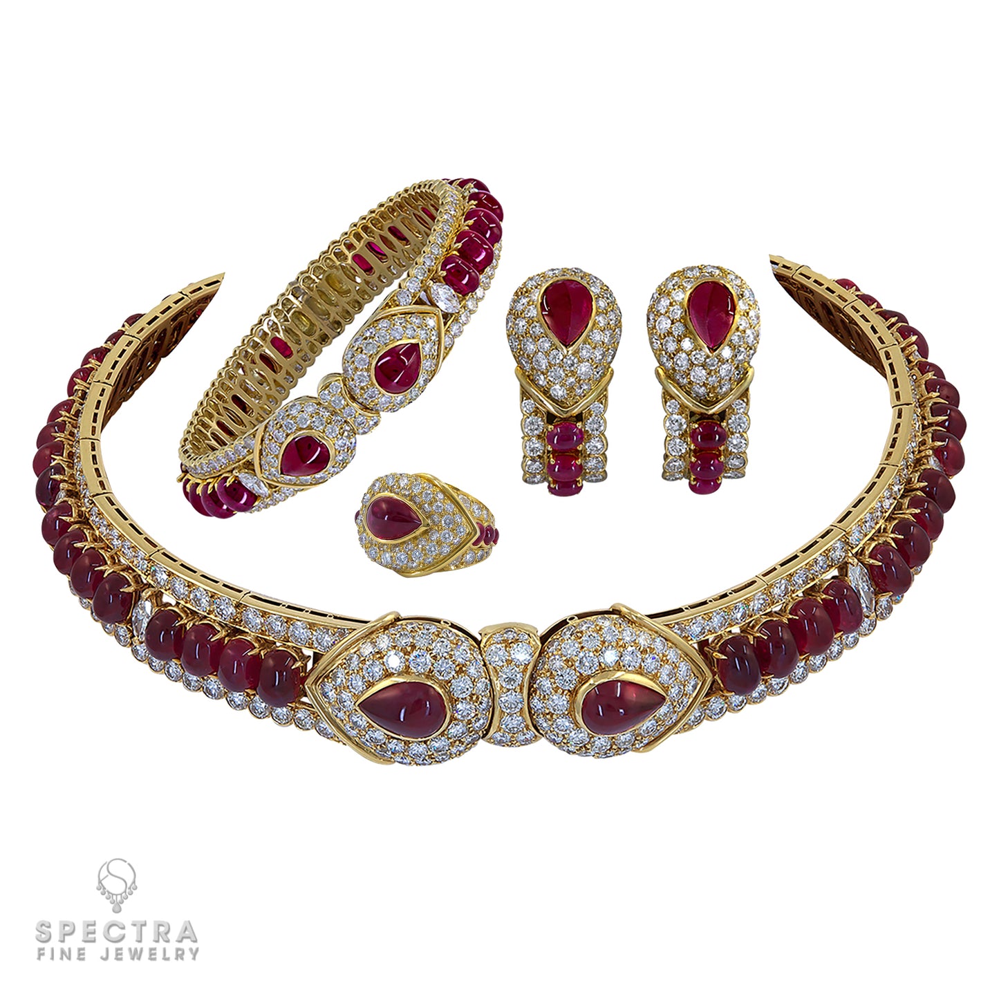 Graff 18K Yellow Gold Diamond and Rubies Suite Necklace