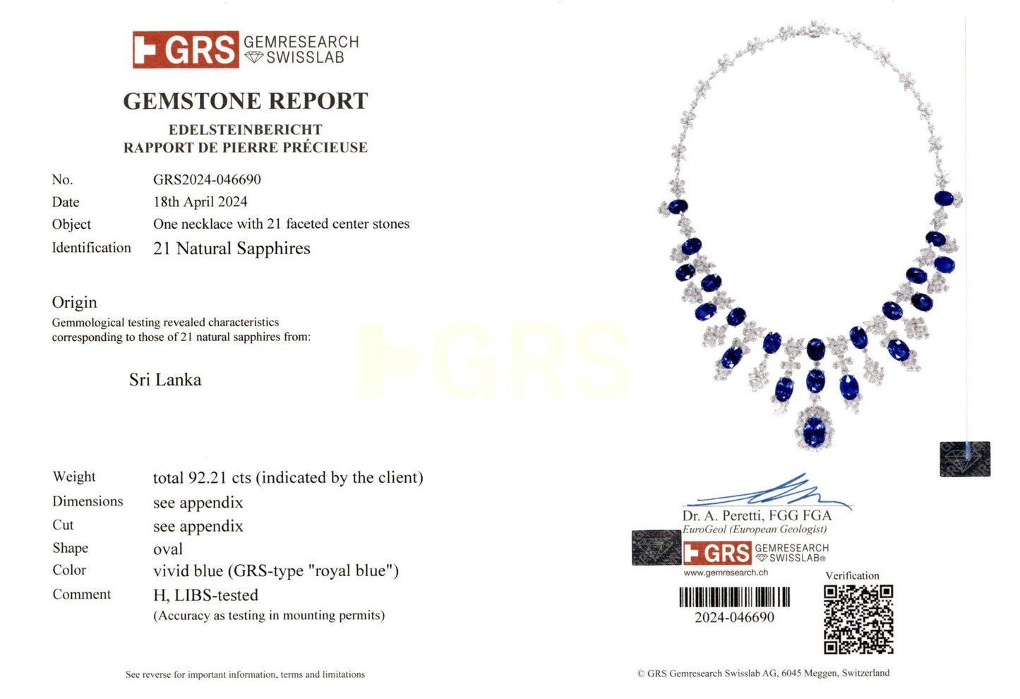 Spectra Fine Jewelry 112.50 cts. Sapphire Diamond Necklace & Earrings