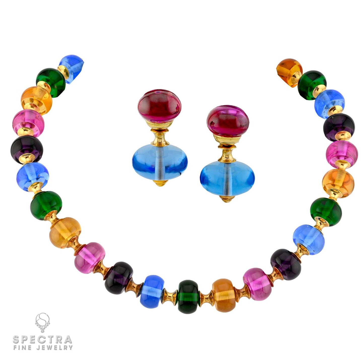 Marina B Multi-Colored Quartz Necklace & Earrings Suite | 18k Gold