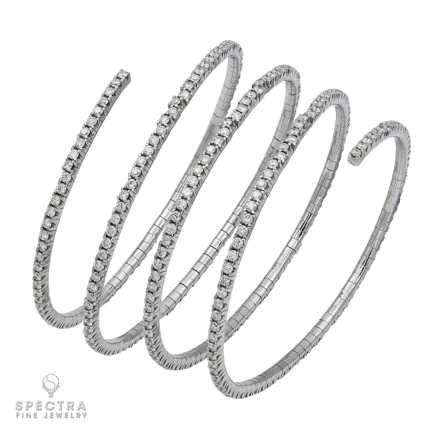 Salavetti Contemporary Flexible Diamond Coil Bangle Bracelet