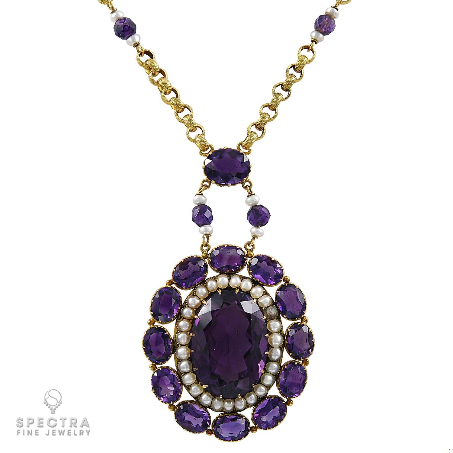 Siberian Amethyst & Pearl Victorian Revival Lavalier Necklace