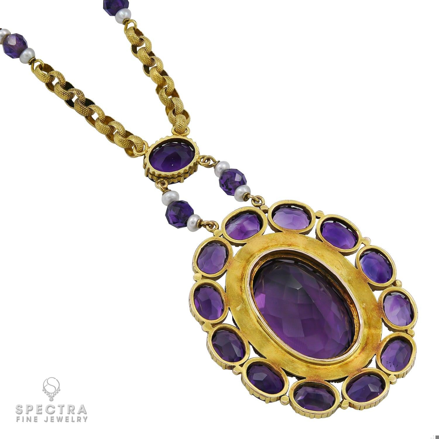 Siberian Amethyst & Pearl Victorian Revival Lavalier Necklace