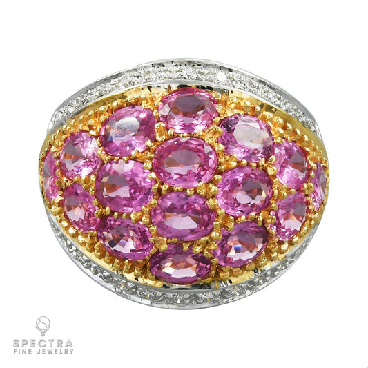 Signed Adamas Diamond Pink Sapphire 18K Gold Ring