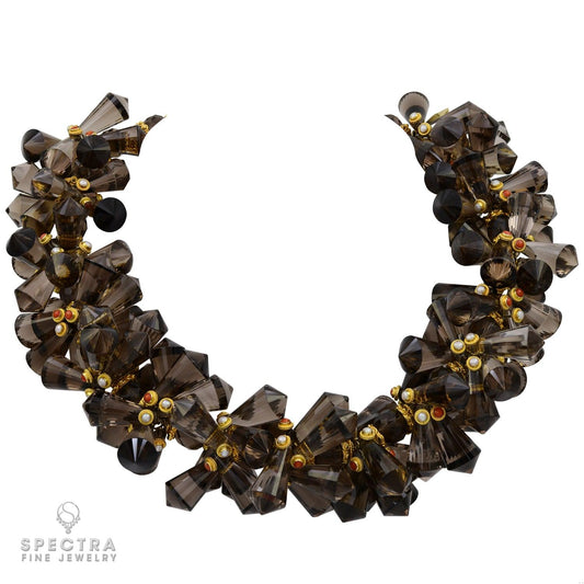 Smokey Topaz Beaded Necklace in 22k Gold