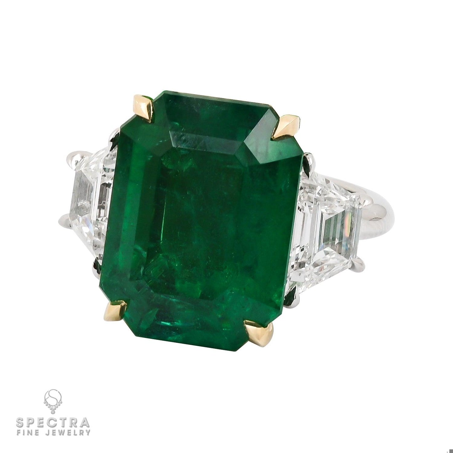 Spectra Fine Jewelry 11.68 ct. Emerald Diamond Three-Stone Engagement Ring