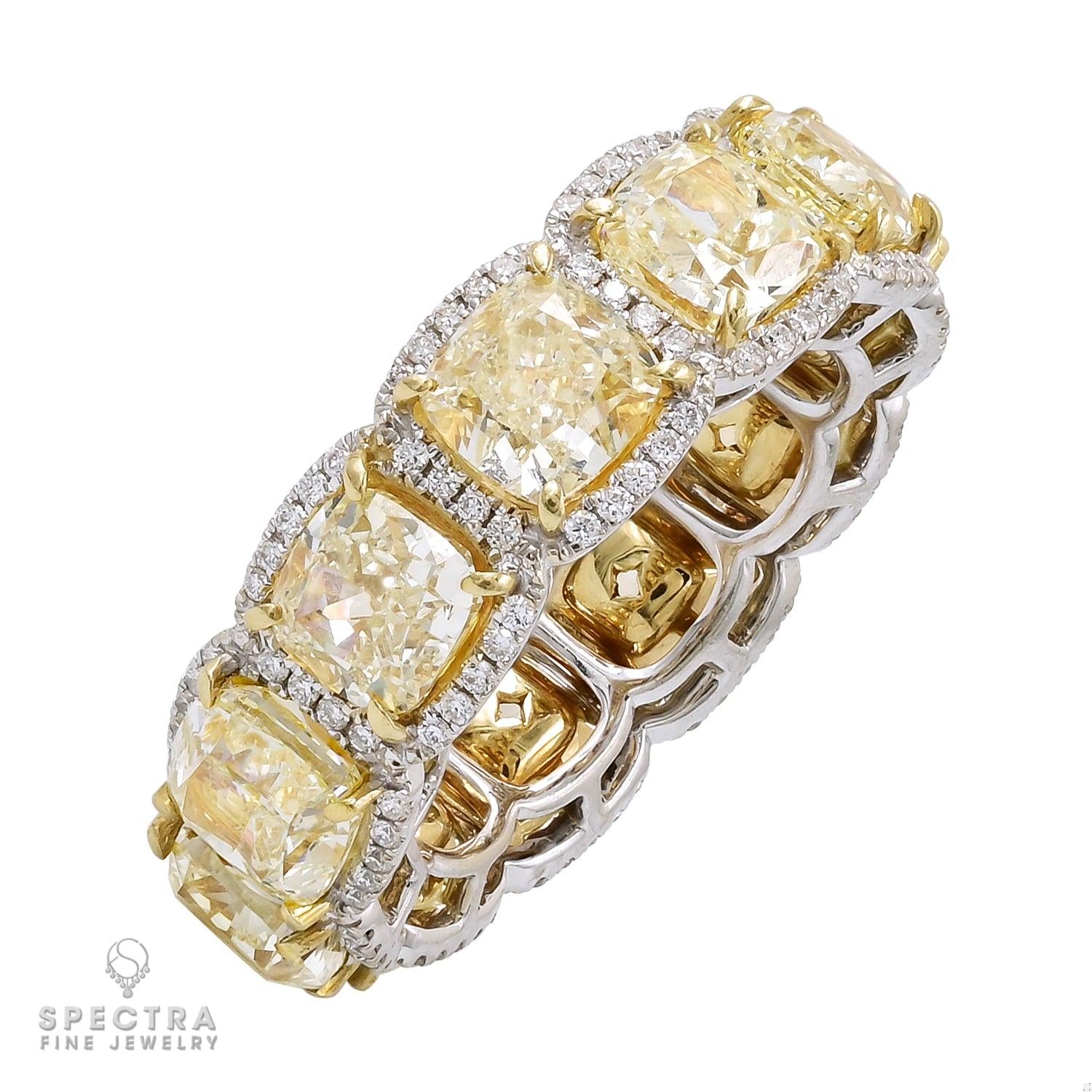 Spectra Fine Jewelry 12.04cts Cushion Fancy Yellow Diamond Eternity Band Ring