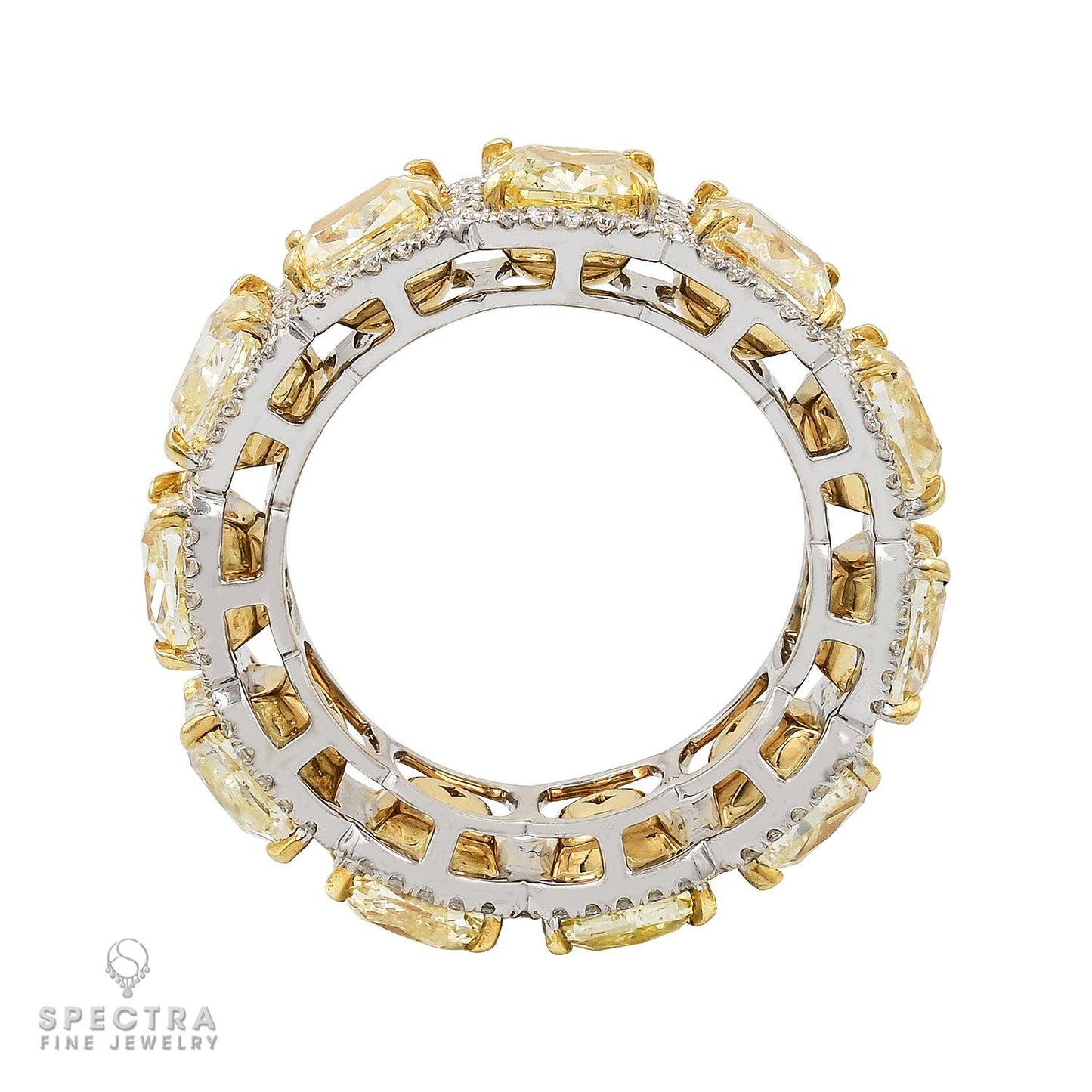 Spectra Fine Jewelry 12.04cts Cushion Fancy Yellow Diamond Eternity Band Ring
