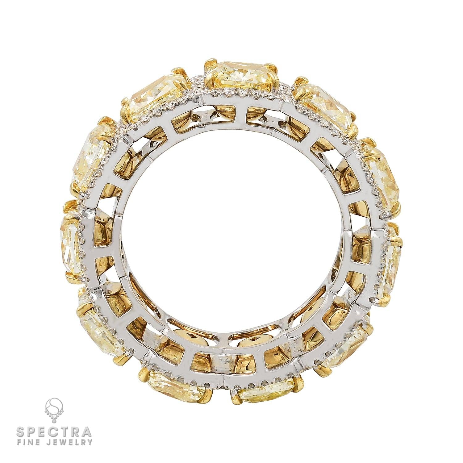 Spectra Fine Jewelry 12.04cts Cushion Fancy Yellow Diamond Eternity Band Ring