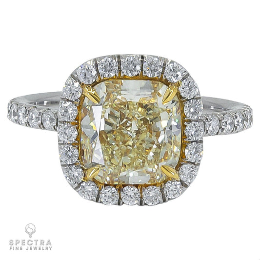 Spectra Fine Jewelry 18K Gold Ring with Cushion Cut Yellow Diamond and Brilliant