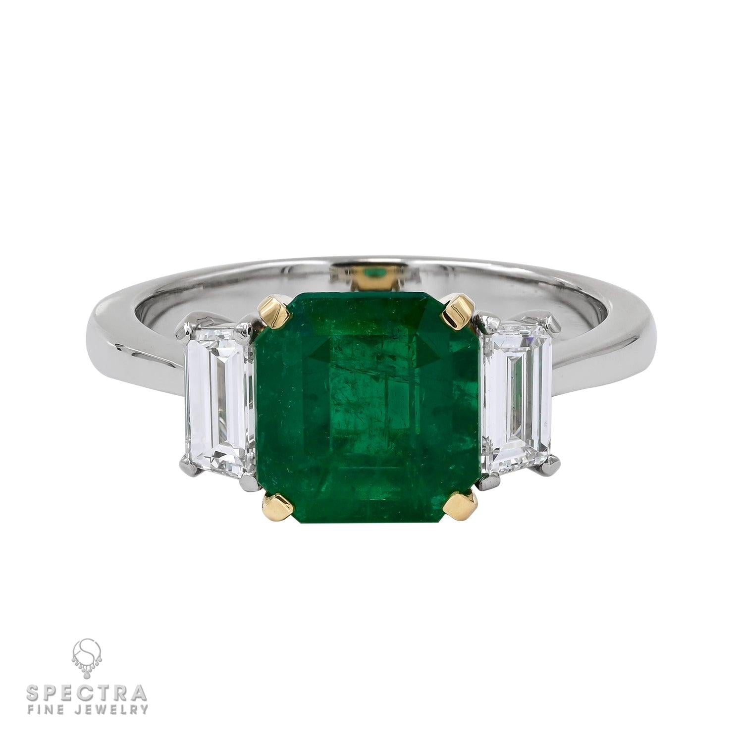Spectra Fine Jewelry 2.11ct Colombian Emerald Diamond Platinum Ring