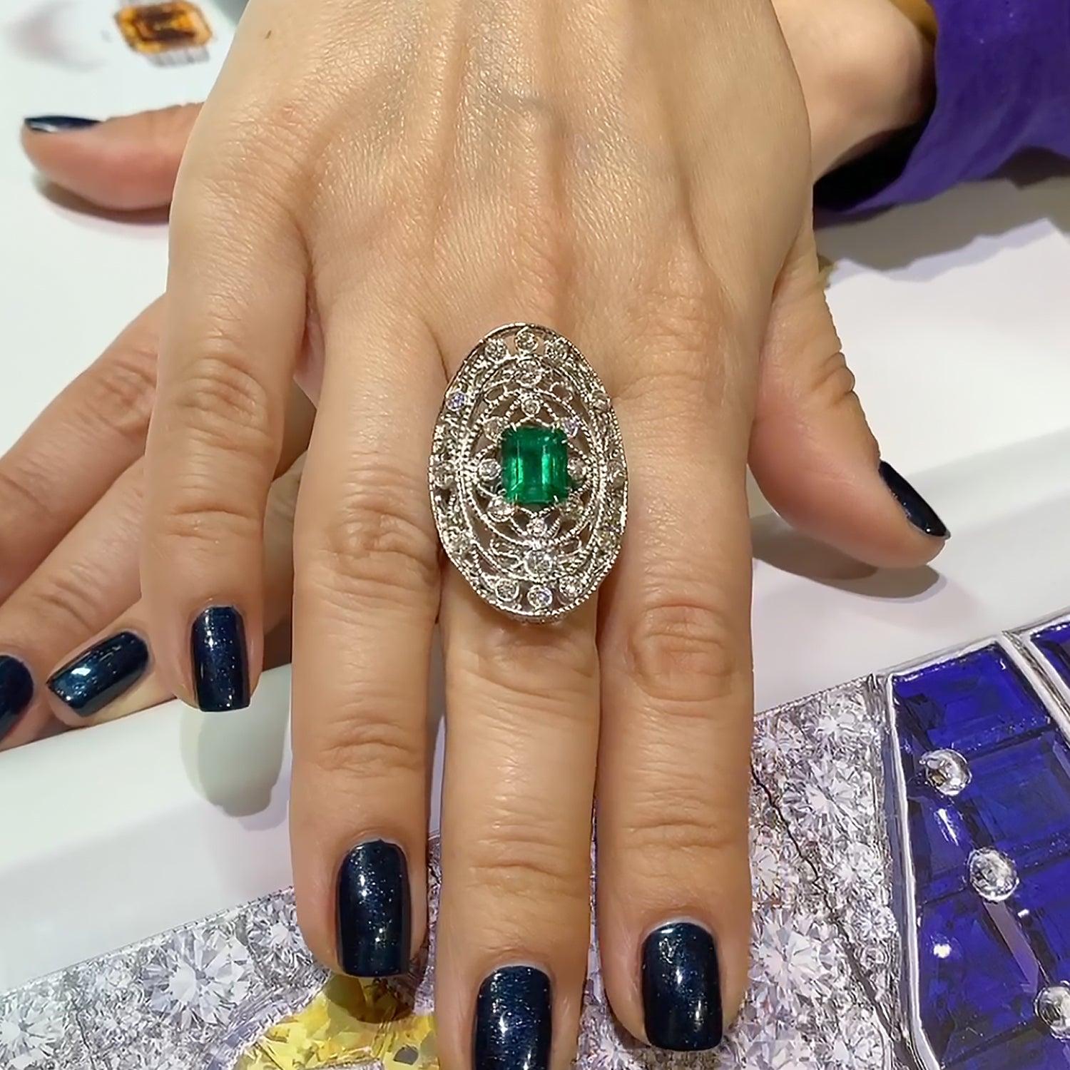 Spectra Fine Jewelry 2.18 ct. Colombian Emerald Diamond Cocktail Ring