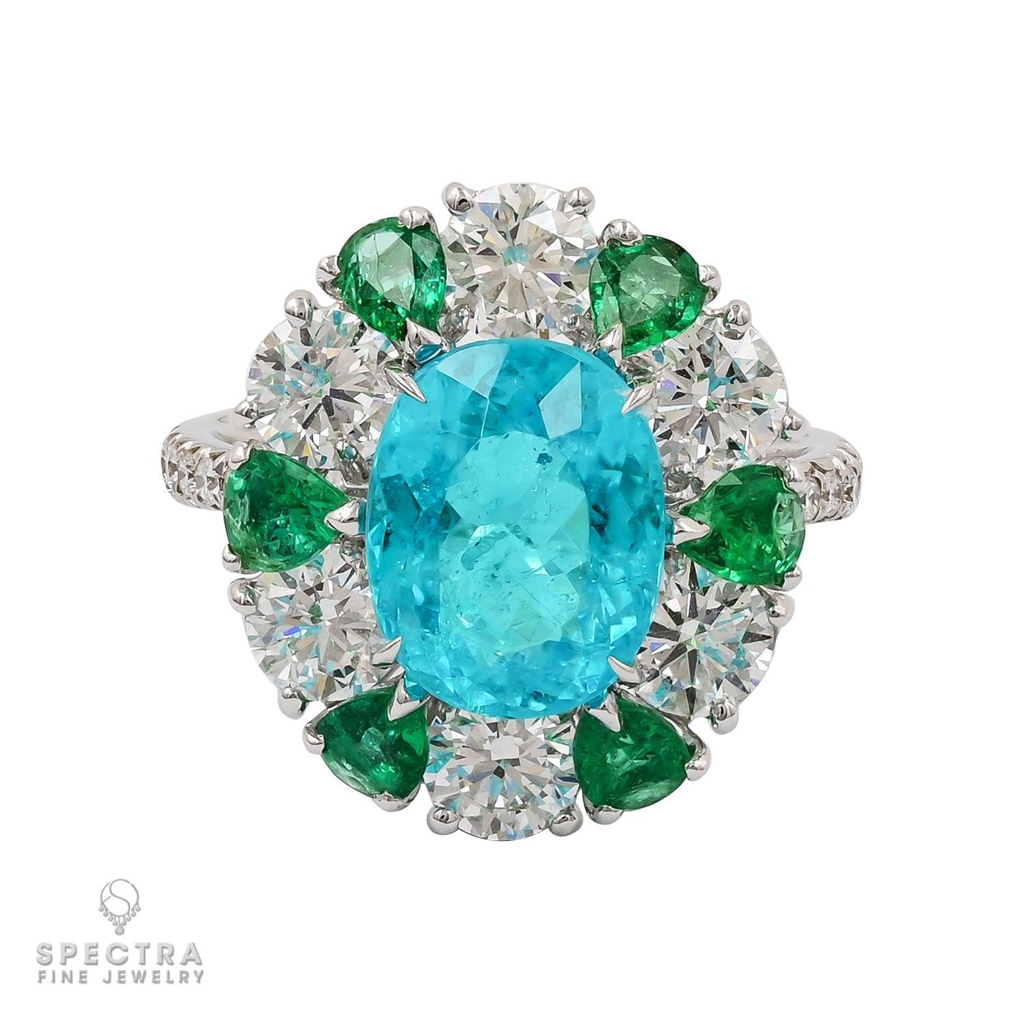 Spectra Fine Jewelry 3.40 cts. Oval Paraiba Tourmaline Emerald Diamond Ring