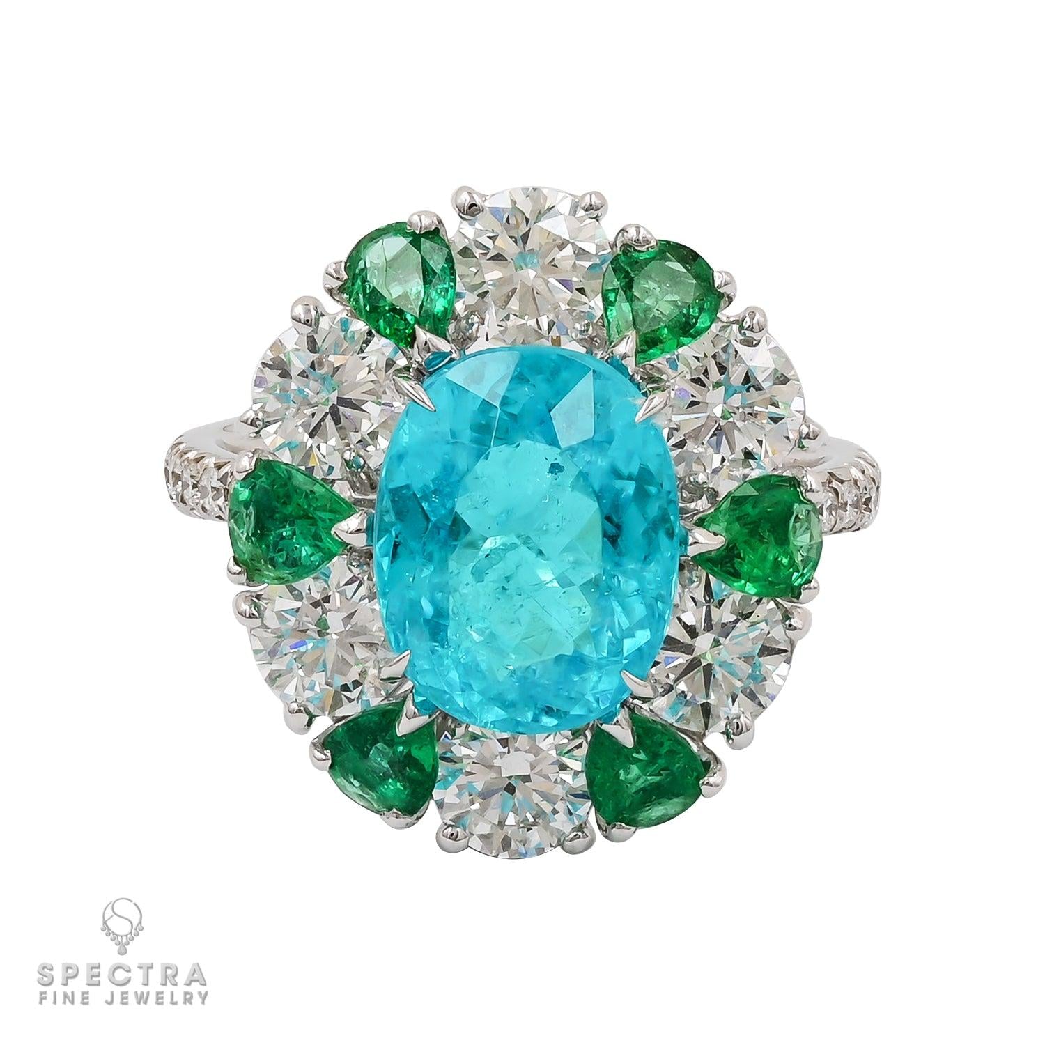 Spectra Fine Jewelry 3.40 cts. Oval Paraiba Tourmaline Emerald Diamond Ring