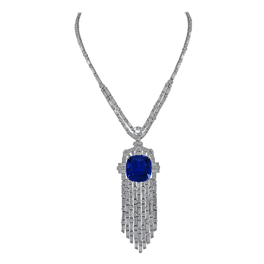 Spectra Fine Jewelry 38.60 Carat Ceylon Sapphire Diamond Platinum Necklace