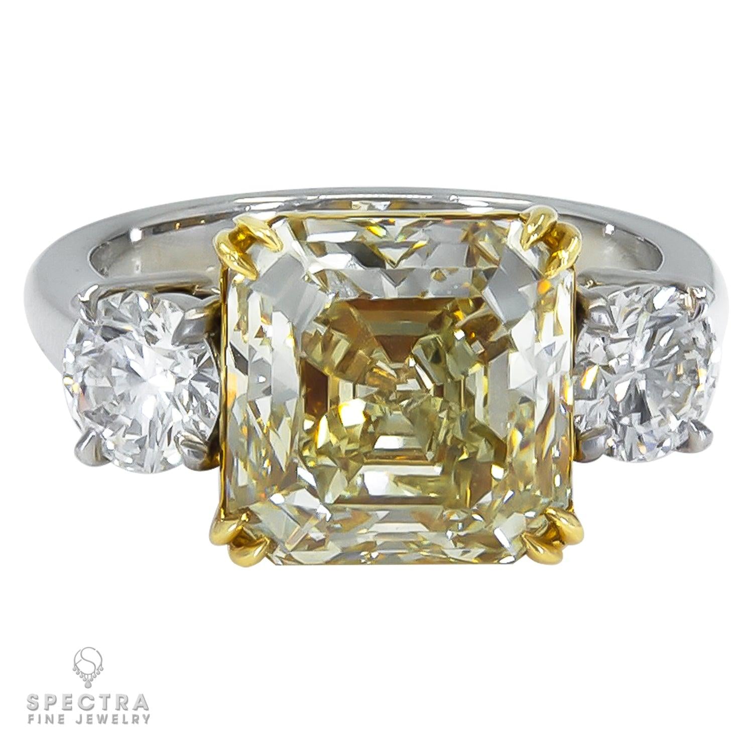 Spectra Fine Jewelry 5.67cts.Green Yellow Diamond Three-Stone Engagement Ring