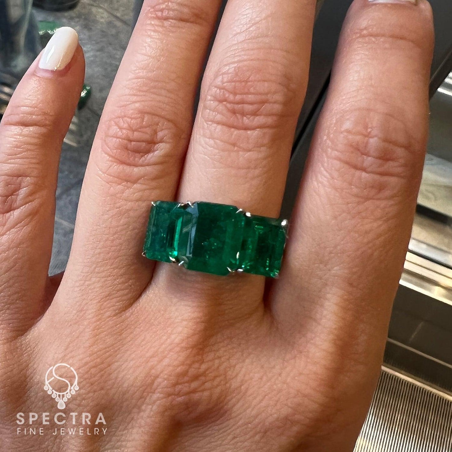 Spectra Fine Jewelry 6.52 cts. Emerald Three-Stone Engagement Ring