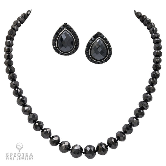 Spectra Fine Jewelry Black Diamond Necklace Earrings Demi Parure Suite
