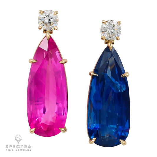 Spectra Fine Jewelry Burmese Blue Pink Sapphire Diamond Drop Earrings